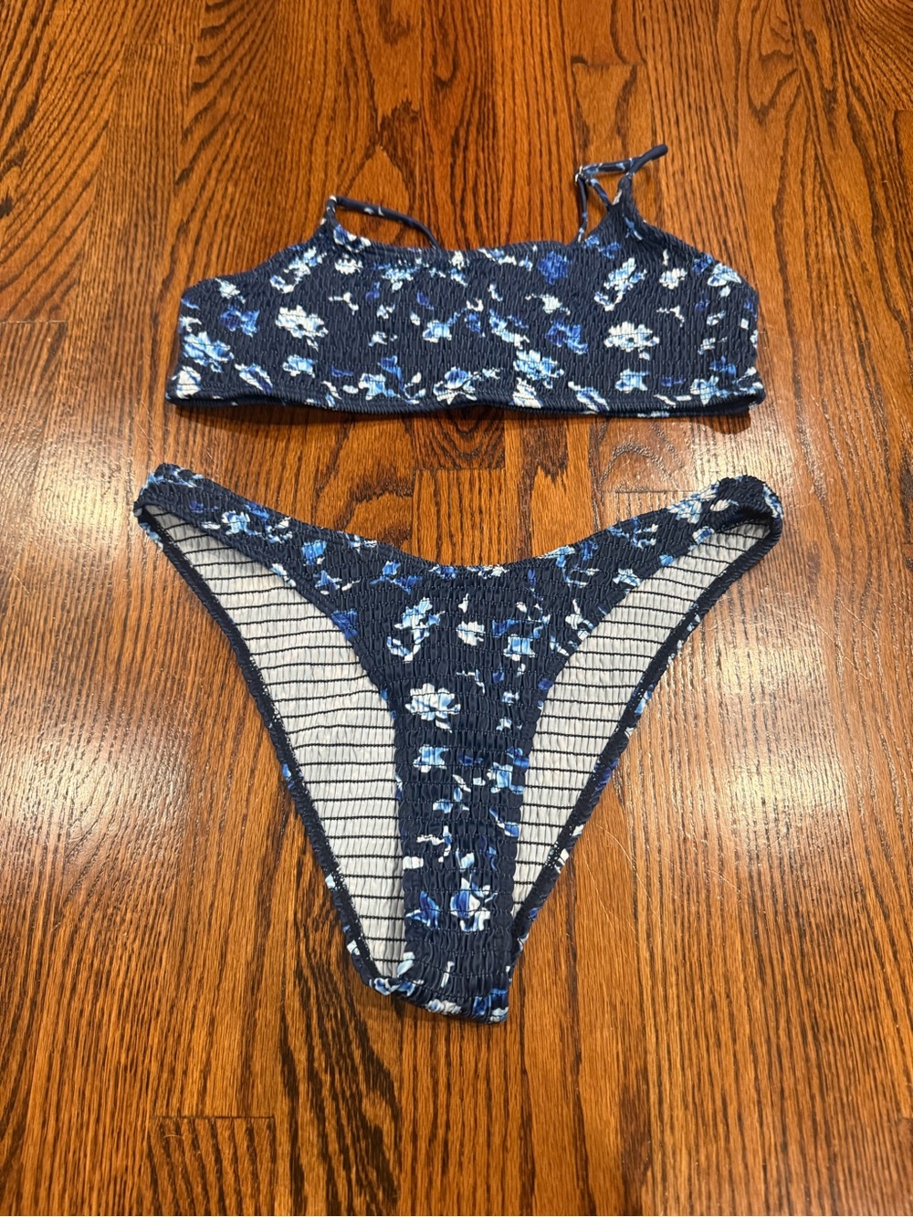SHEIN Navy Blue Floral Smocked Bikini Set